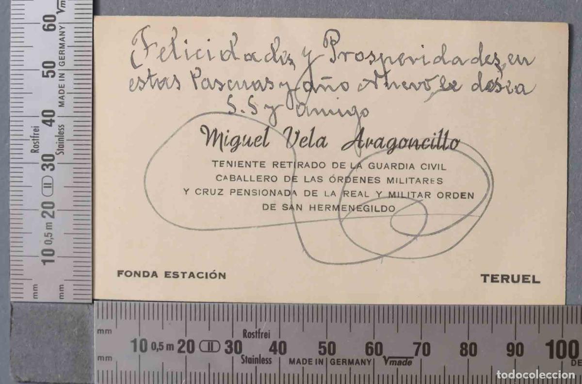 Documenti antichi: TARJETA. TENIENTE GUARDIA CIVIL. CABALLERO DE LAS ORDENES MILITARES. CRUZ PENSIONADA HERMENEGILDO.