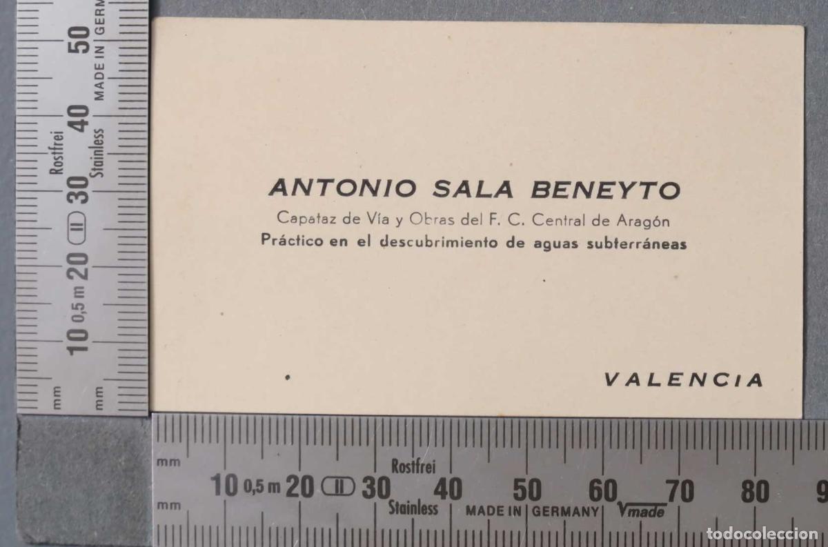 Documentos antigos: TARJETA. CAPATAZ OBRAS DEL FC CENTRAL DE ARAGON. PRACTICO DESCUBRIMIENTO AGUAS SUBTERRANEAS VALEN