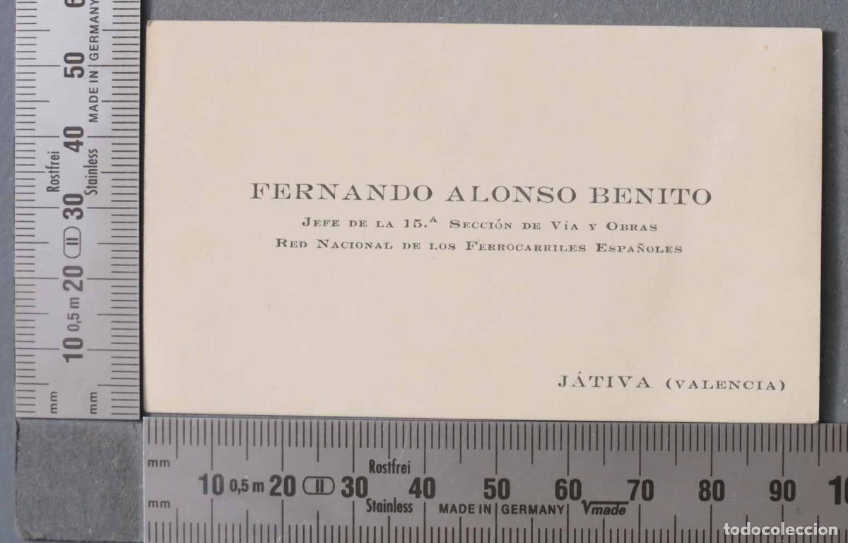 Documentos antigos: TARJETA. JEFE 15A SECCION VIA Y OBRAS PUBLICAS. RED NACIONAL DE FERROCARRILES ESPA&Ntilde;OLES. JATIVA