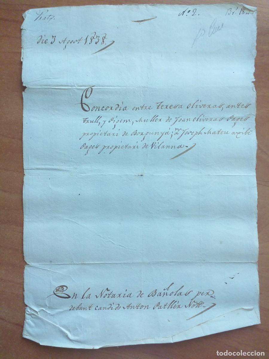 Documentos antiguos: 1838 UNA P&Aacute;GINA DE DOCUMENTO NOTARIAL REALIZADO EN BA&Ntilde;OLAS - Foto 1