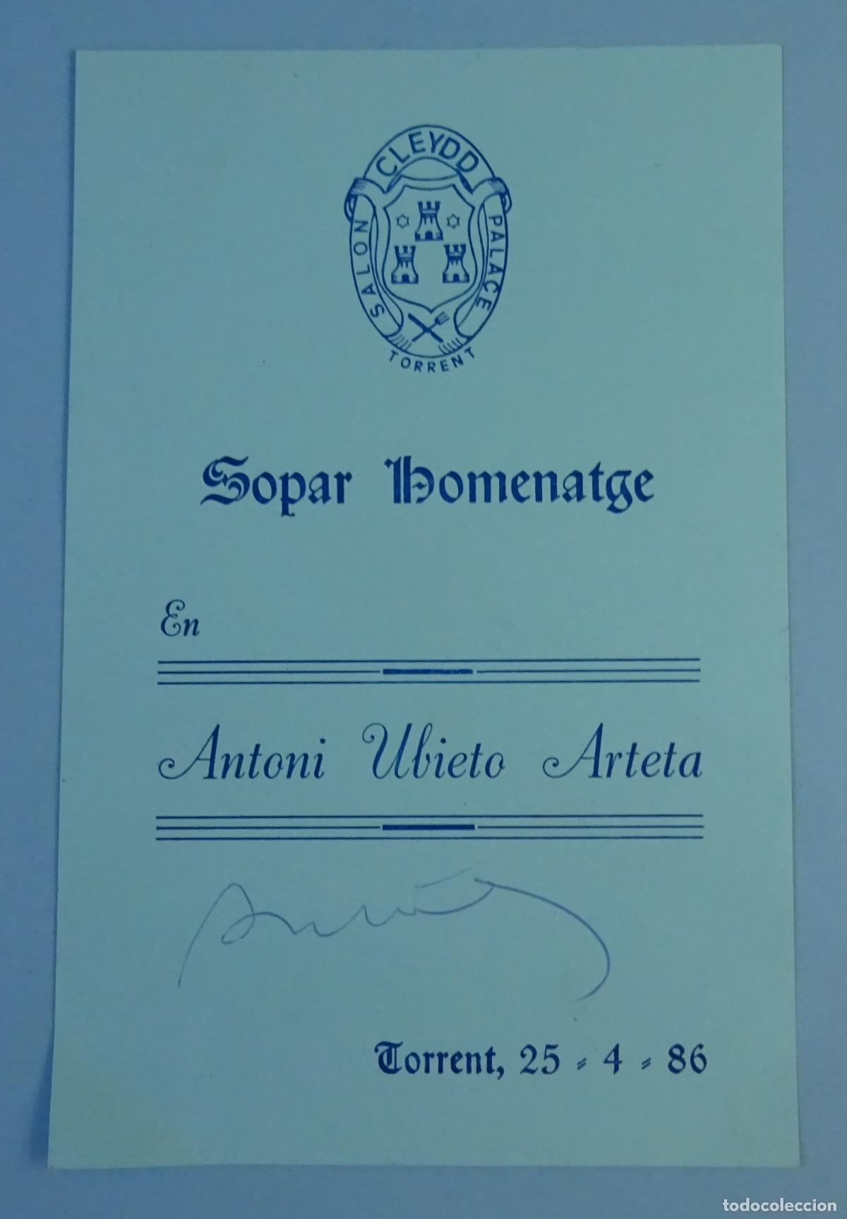 Documentos antiguos: SOPAR HOMENATGE TORRENT 1986 - Foto 1