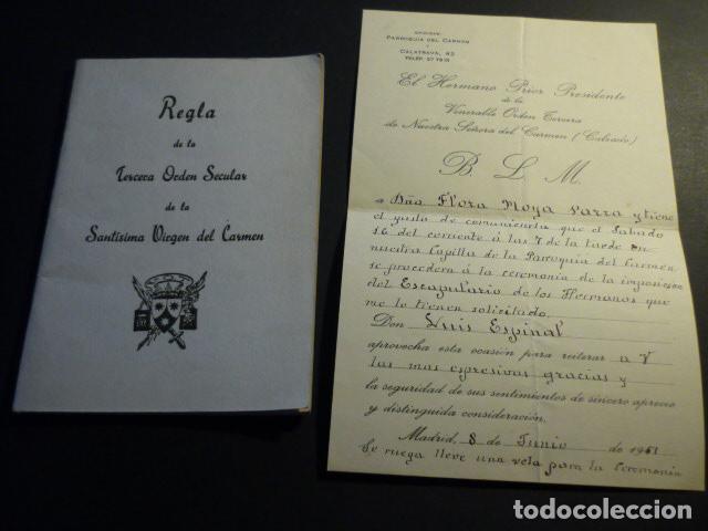Documentos antiguos: REGLA DE LA TERCERA ORDEN SECULAR SANTISIMA VIRGEN DEL CARMEN Y DOCUMENTO IMPOSICION ESCAPULARIO