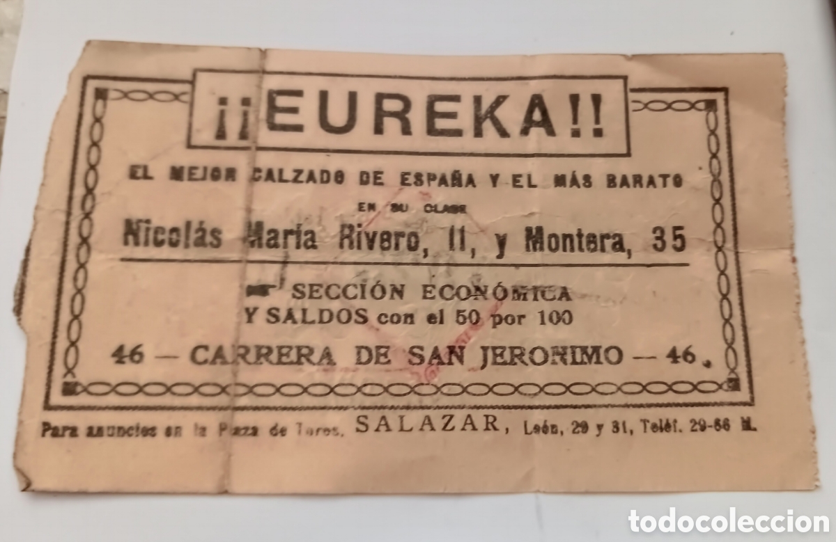 Documentos antiguos: Entrada PLAZA DE TOROS DE MADRID DE 1925 - Foto 2