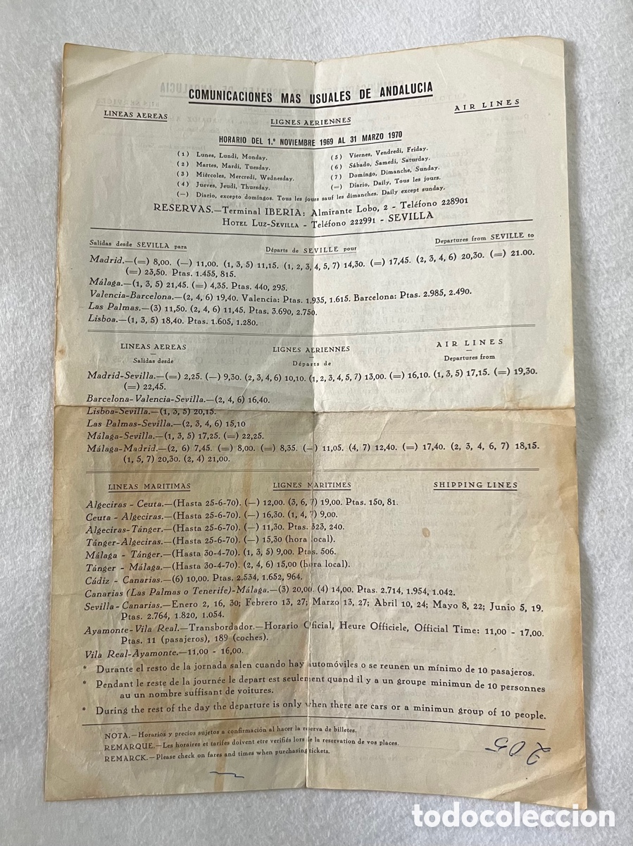 Documentos antiguos: COMUNICACIONES USUALES ANDALUC&Iacute;A - HORARIOS / PRECIOS - L&Iacute;NEAS A&Eacute;REAS / MAR&Iacute;TIMAS / TRENES / BUSES