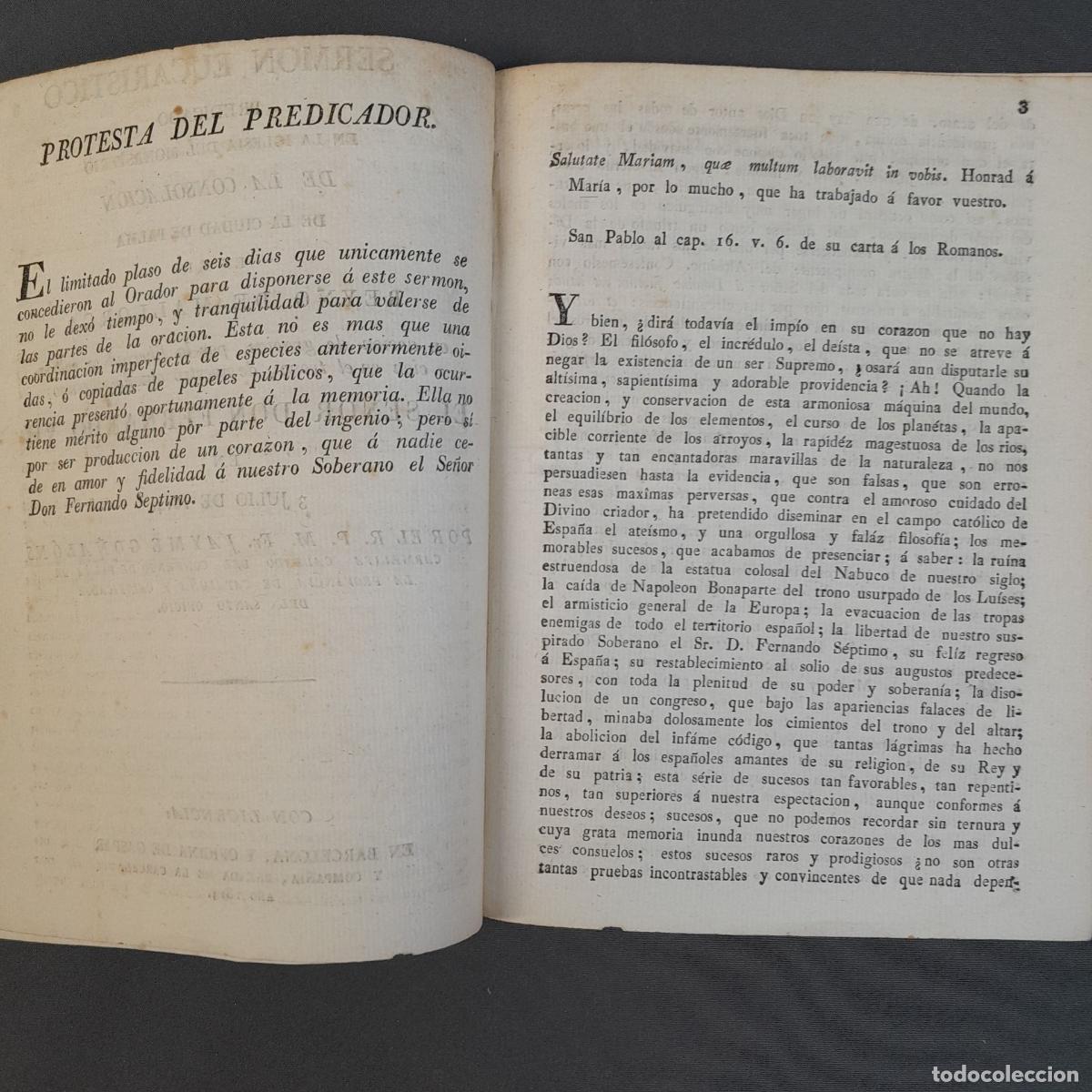 Documentos antiguos: DOC-922. SERMON EUCARISTICO PREDICADO EN LA IGLESIA DEL MONASTERIO DE LA CONSOLACI&Oacute;N... 1814. - Foto 2