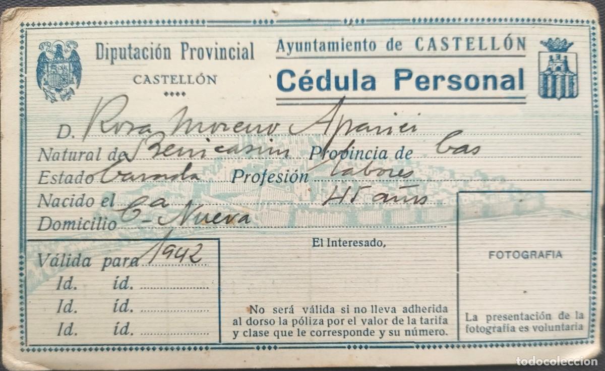 Documentos antiguos: CASTELLON CELULA PERSONAL 1942 - Foto 1