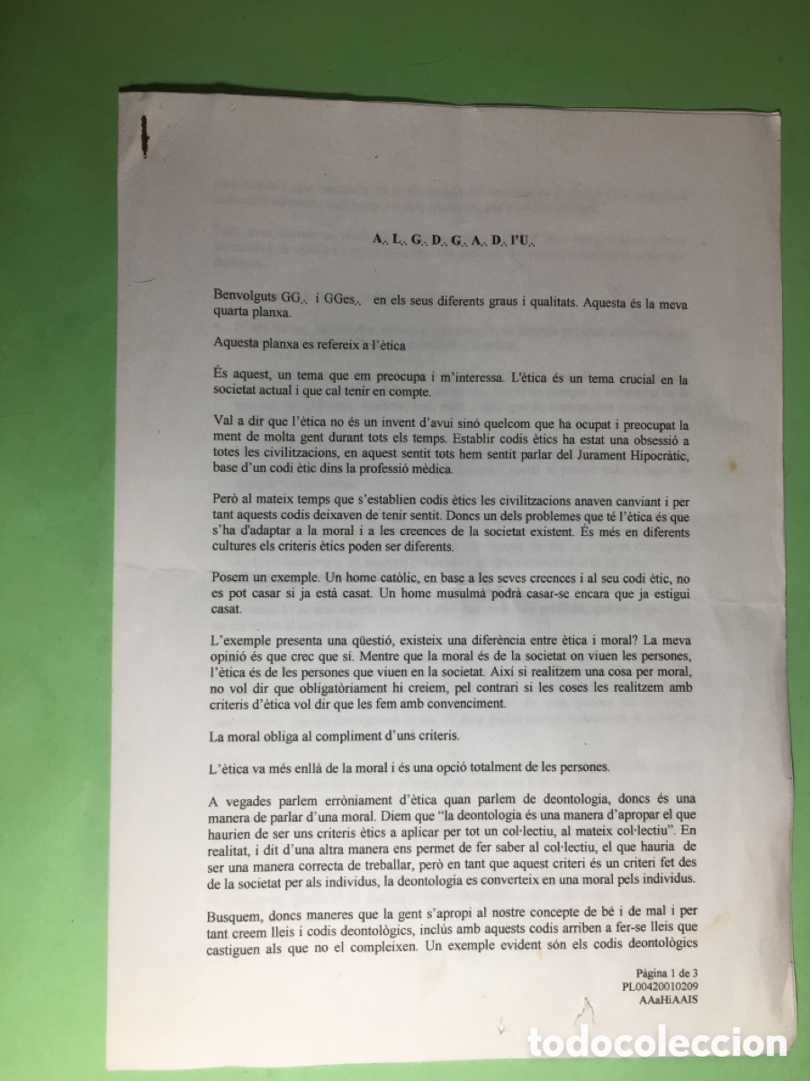 Documentos antiguos: 70/80&rsquo;s ca. GRAN ORIENT CATALUNYA 3 DOCUMENTS MASONER&Iacute;A INICIACI&Oacute;, PLANXA &Eacute;TICA I PLANXA IMPRESIONS