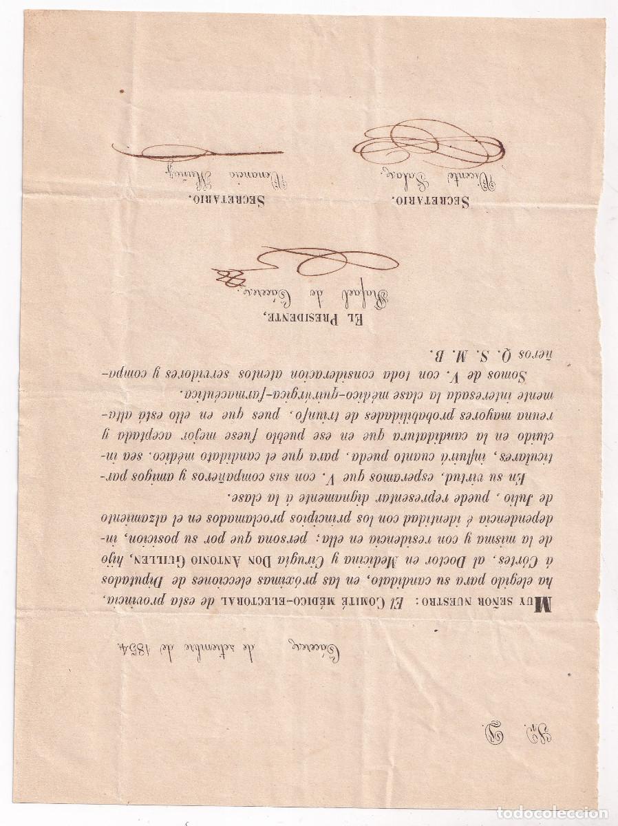 Documents Anciens: COMIT&Eacute; M&Eacute;DICO ELECTORAL DE C&Aacute;CERES. CANDIDATO POR C&Aacute;CERES ANTONIO GUILL&Eacute;N. 1854