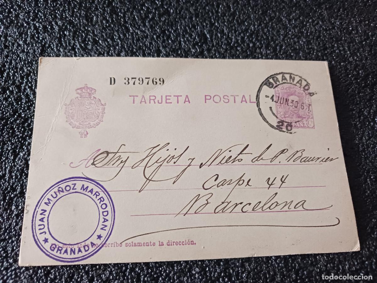 Documentos antiguos: carta postal de 1930 hijos y nietos de p. baurier de barcelona y juan mu&ntilde;oz de granada
