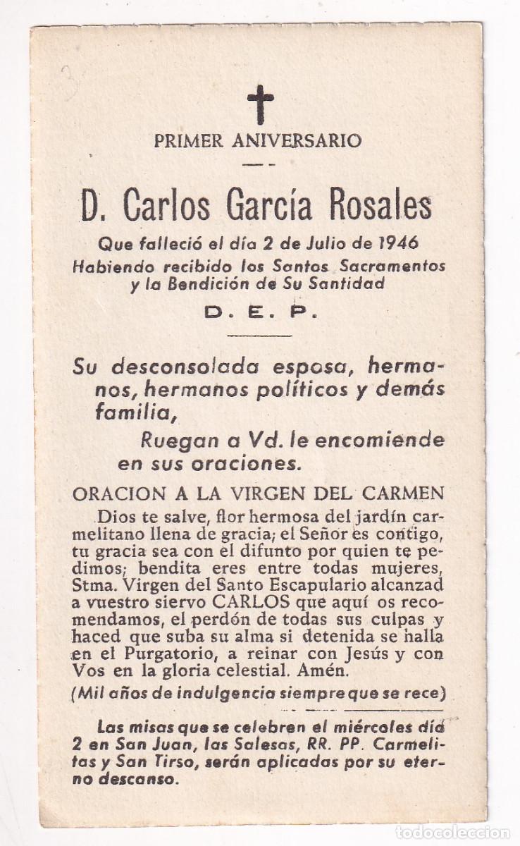 Documents Anciens: RECORDATORIO DE DIFUNTO DEL ESCRITOR Y PERIODISTA CARLOS GARC&Iacute;A ROSALES. OVIEDO, 1946