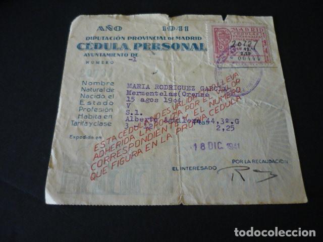 Documentos antiguos: CEDULA PERSONAL DIPUTACION PROVINCIAL DE MADRID 1941 - Foto 1