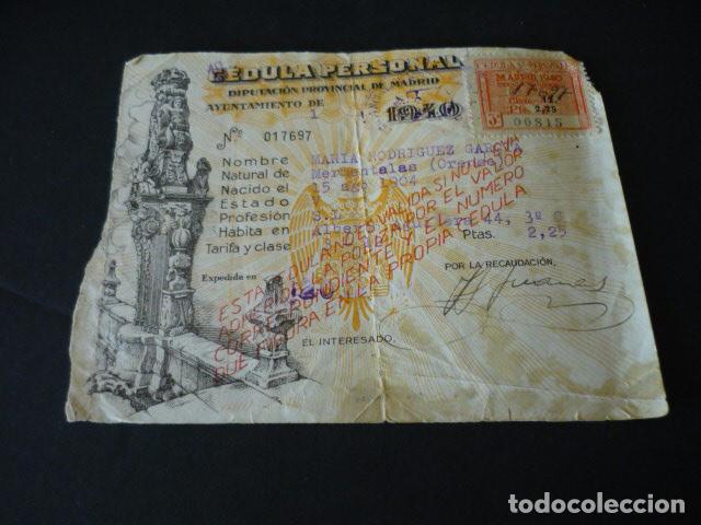 Documents Anciens: CEDULA PERSONAL DIPUTACION PROVINCIAL DE MADRID 1940