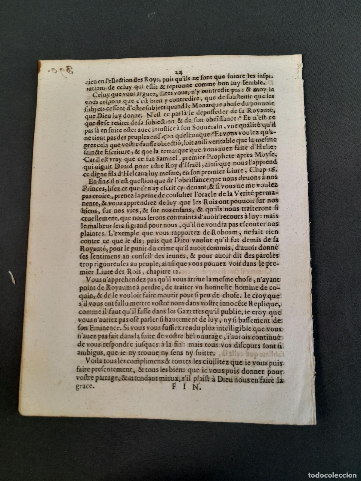 Documentos antiguos: DOC-987. VERITABLE CENSURE DE LA LETTRE DAVIS. 1649. - Foto 3