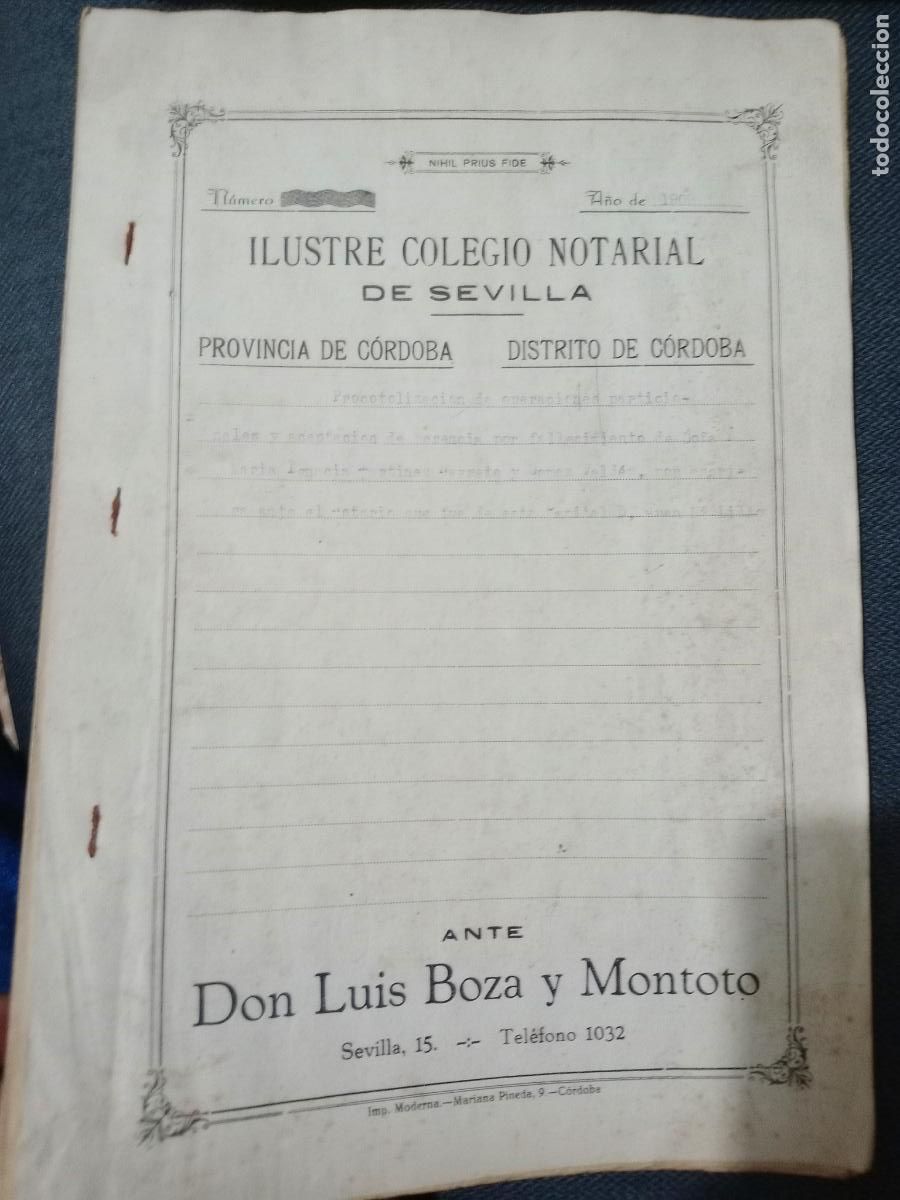 Documentos antiguos: C&oacute;rdoba, escritura de herencia 1909 Maria Ignacia Mart&iacute;nez Negrete y G&oacute;mez Vald&eacute;s