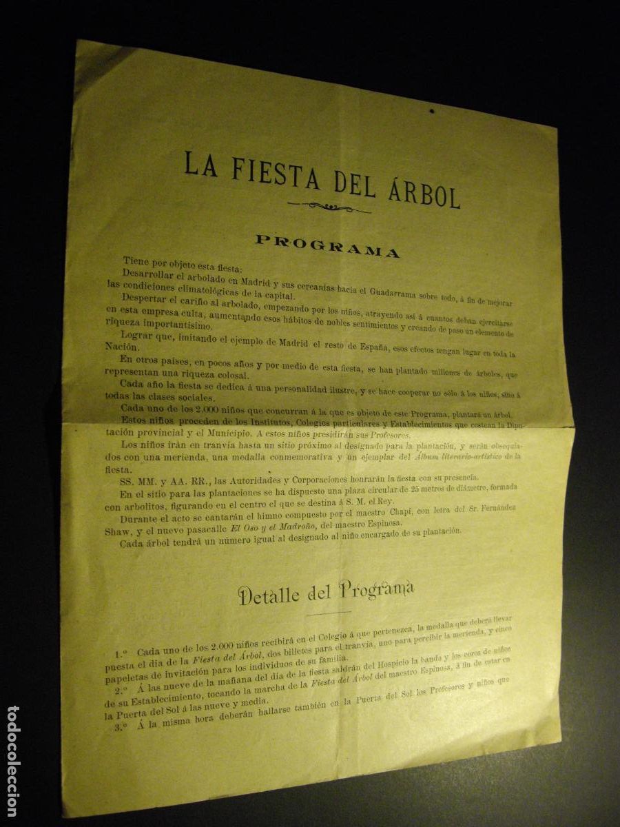 Documentos antiguos: MADRID LA FIESTA DEL ARBOL PROGRAMA DE 1896