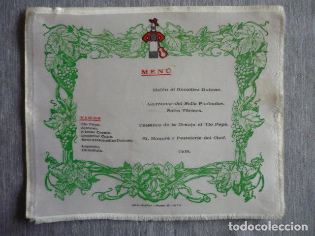 Documentos antiguos: MENU BODEGAS JERE DE LA FRONTERA EN TELA 16 X 19 CM - Foto 1