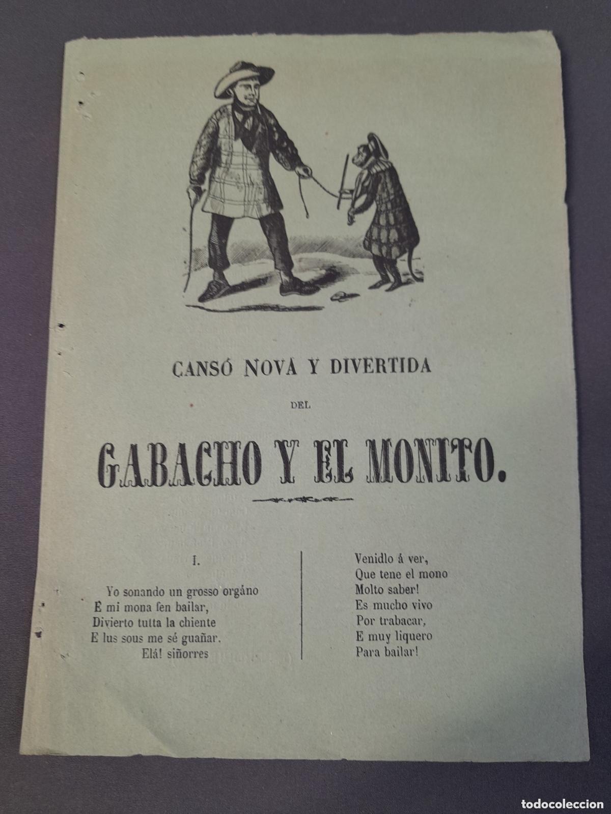 Documentos antiguos: DOC-1019. DOCUMENTO: CANS&Oacute; NOVA Y DIVERTIDA DEL GABACHO Y EL MONITO. 1870. - Foto 1