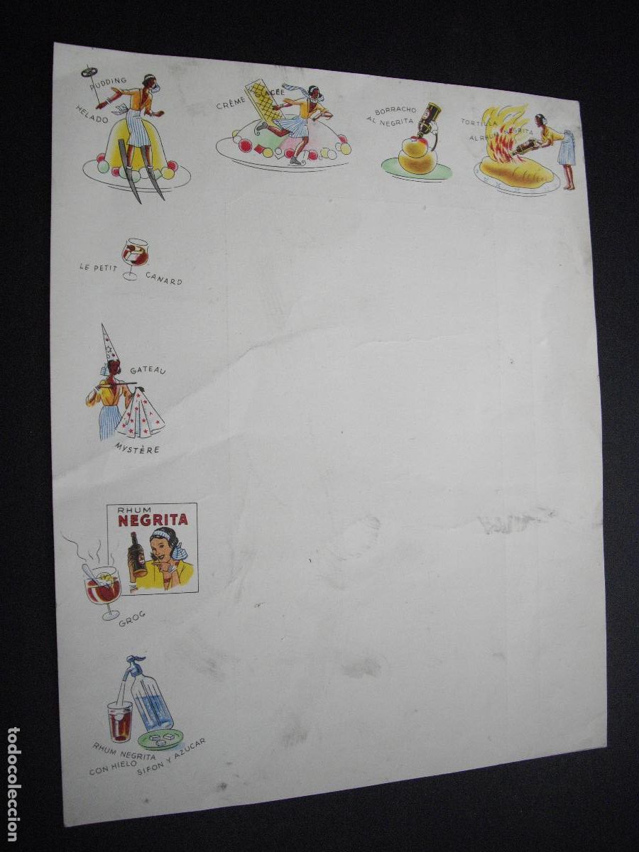 Documentos antiguos: RHUM RON NEGRITA CARTA MENU TAMA&Ntilde;O FOLIO