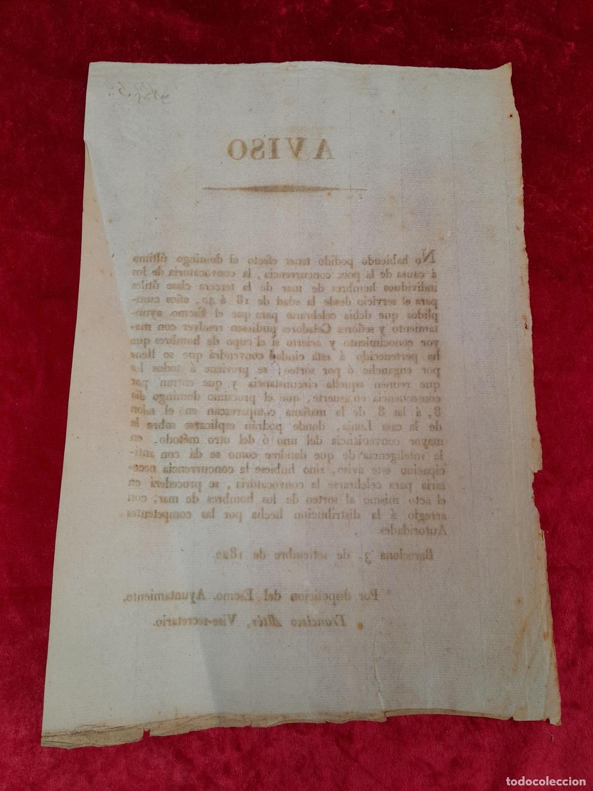 Documentos antiguos: DOC-1040. DOCUMENTO AVISO. FRANCISCO ALTES. BARCELONA. 1822 - Foto 2