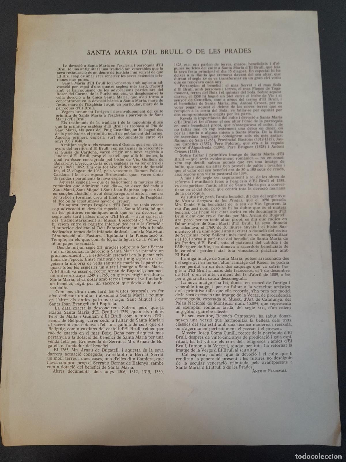 Documentos antiguos: G-153. DOCUMENTO, GOIGS A LA MARE DE D&Eacute;U DEL BRULL. 1974. - Foto 2