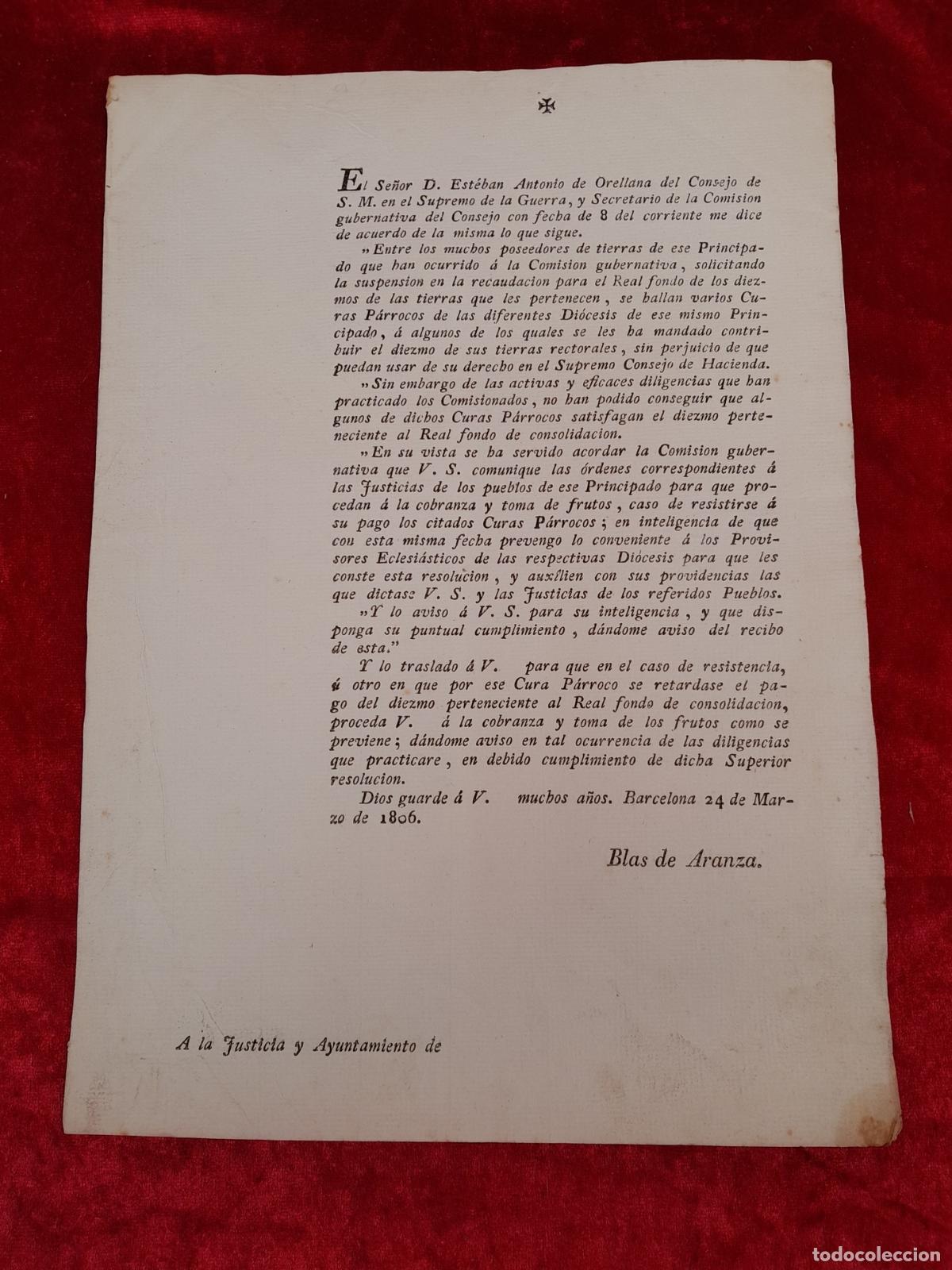 Documentos antiguos: DOC-1095. DOCUMENTO. BLAS DE ARANZA. BARCELONA. 1806 - Foto 1