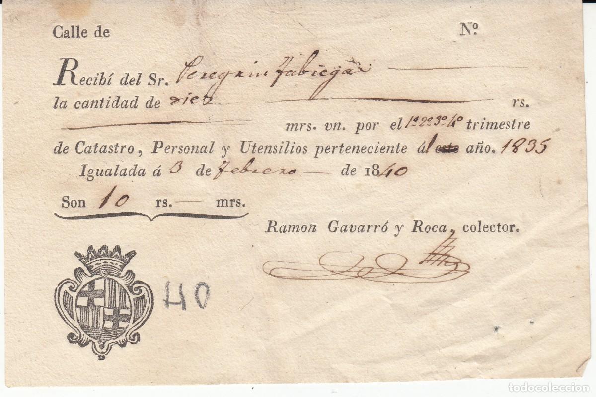 Documentos antiguos: SIGLO XIX - IGUALADA - 1840 - RECIBO DE LA CONTRIBUCI&Oacute;N