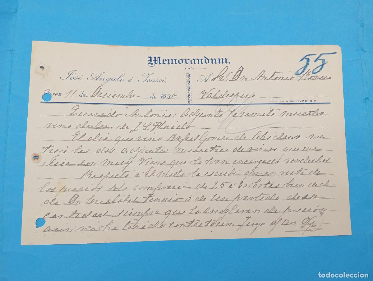 Documentos antiguos: MEMORANDUM. JOSE ANGULO E YSASSI. JEREZ DE LA FRONTERA. 1928. - Foto 1