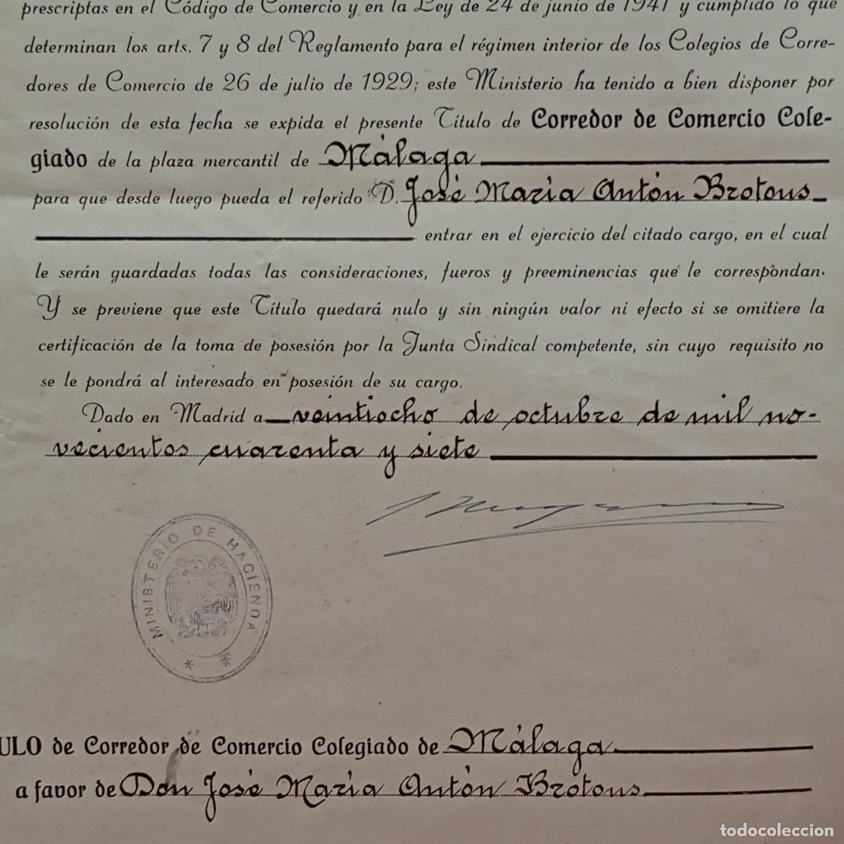 Documentos antiguos: DOCUMENTO - T&Iacute;TULO DE CORREDOR DE COMERCIO COLEGIADO - 1947 - RARO / CAA - 29 - Foto 2