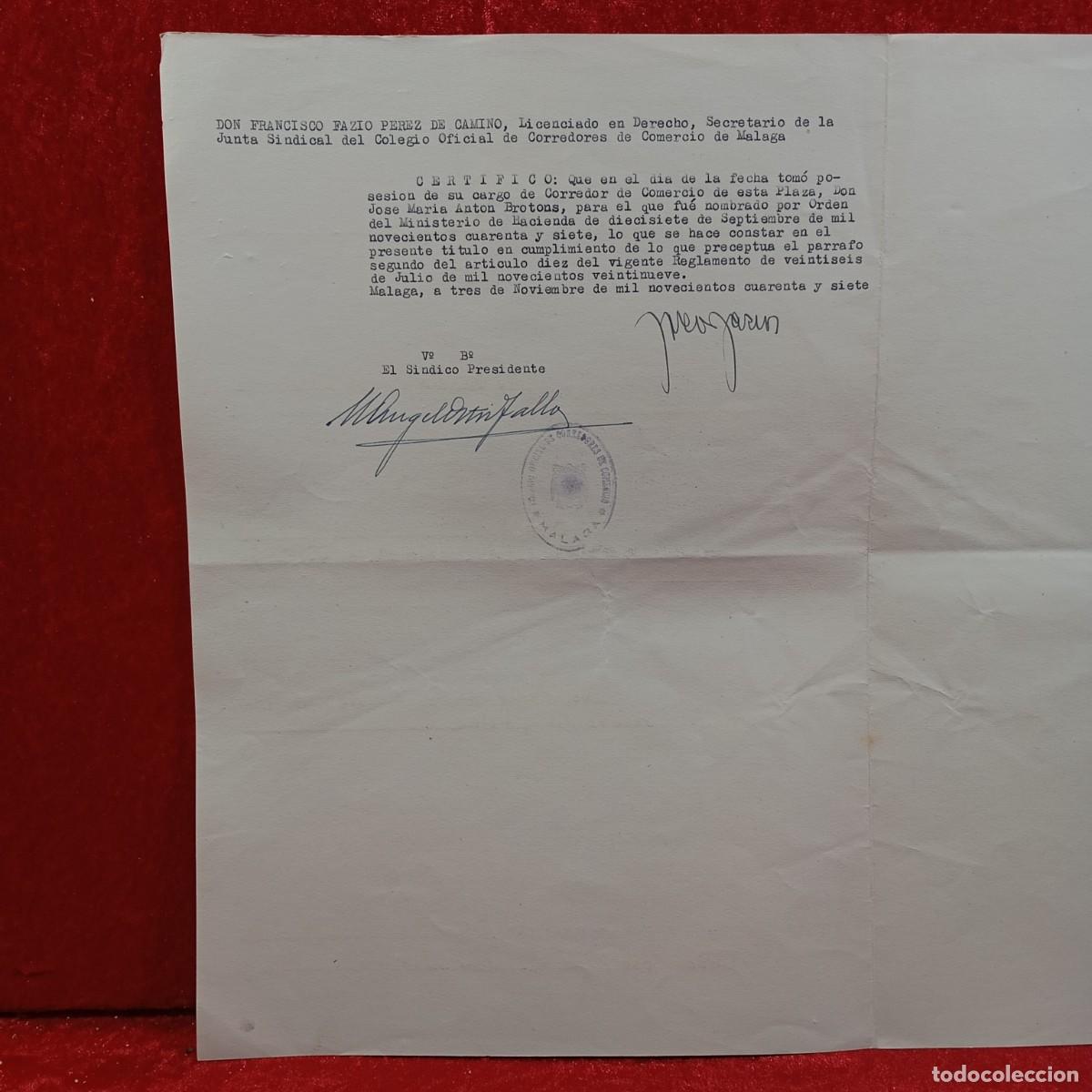 Documentos antiguos: DOCUMENTO - T&Iacute;TULO DE CORREDOR DE COMERCIO COLEGIADO - 1947 - RARO / CAA - 29 - Foto 3