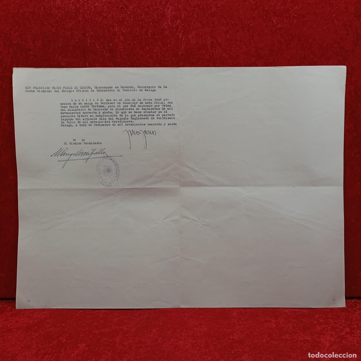 Documentos antiguos: DOCUMENTO - T&Iacute;TULO DE CORREDOR DE COMERCIO COLEGIADO - 1947 - RARO / CAA - 29 - Foto 4