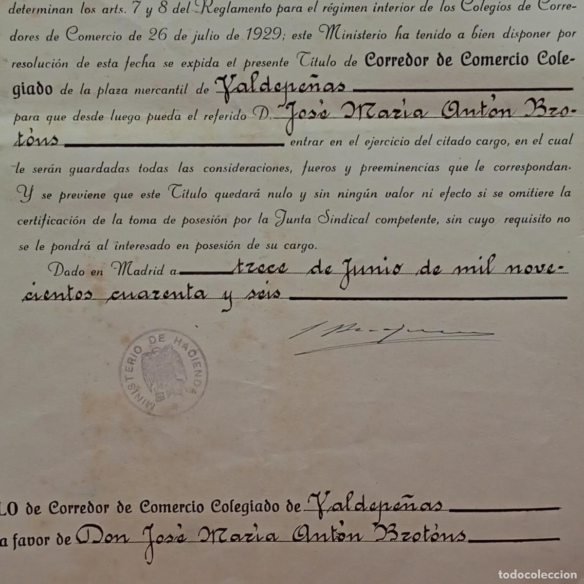 Documentos antiguos: DOCUMENTO - T&Iacute;TULO DE CORREDOR DE COMERCIO COLEGIADO - 1946 - RARO / CAA - 30 - Foto 2