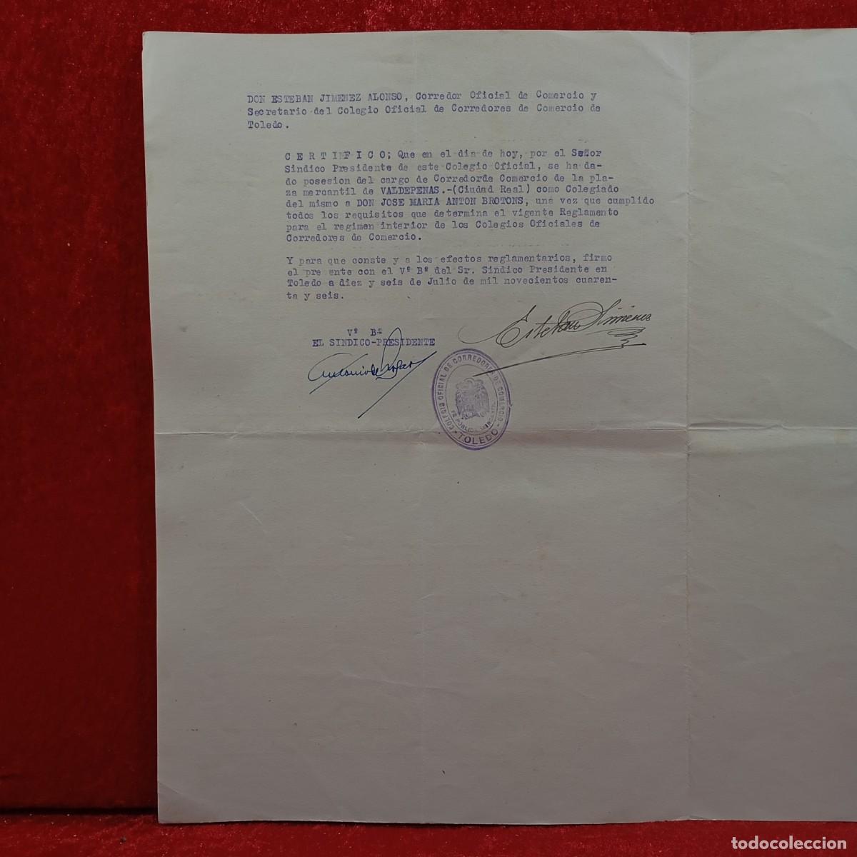 Documentos antiguos: DOCUMENTO - T&Iacute;TULO DE CORREDOR DE COMERCIO COLEGIADO - 1946 - RARO / CAA - 30 - Foto 3