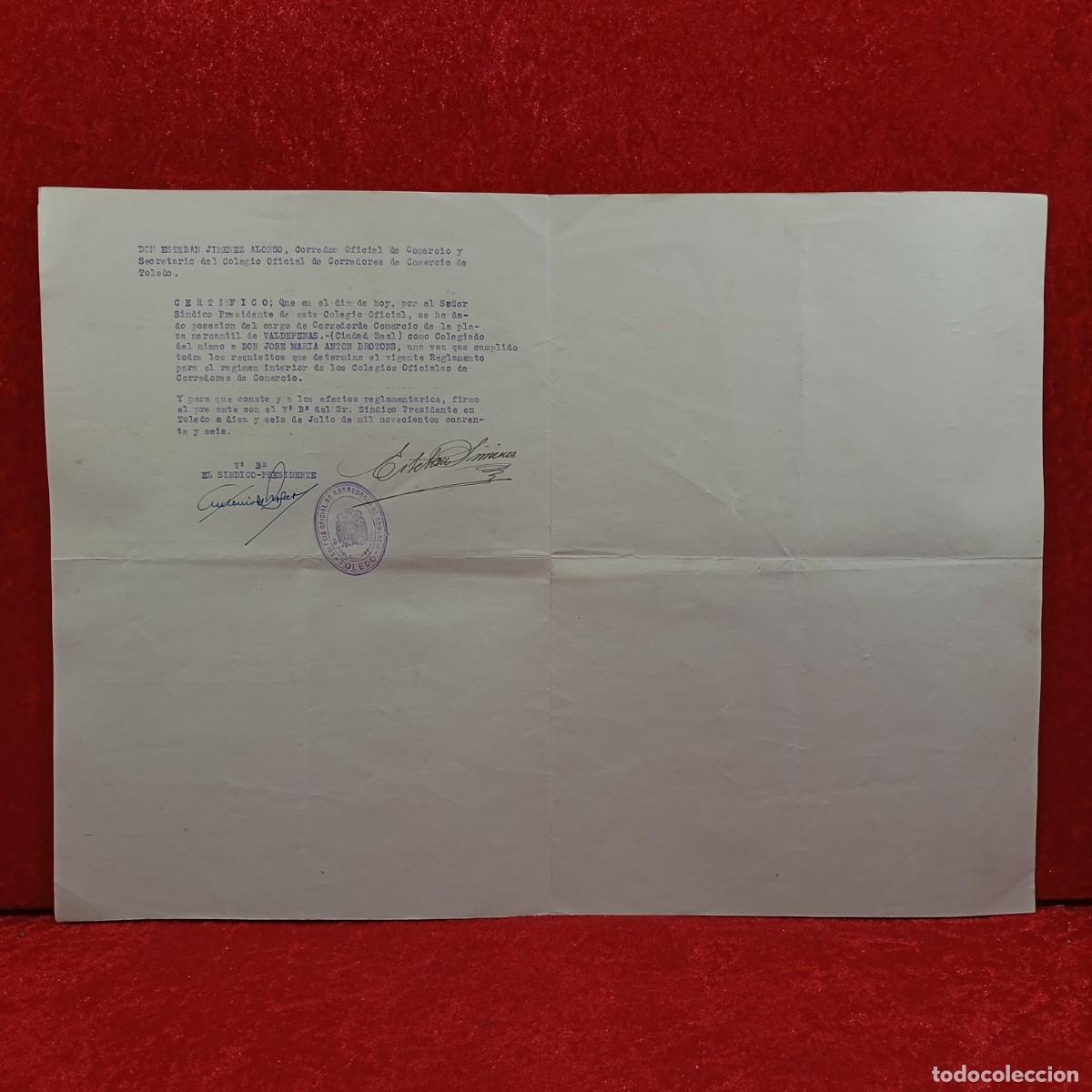 Documentos antiguos: DOCUMENTO - T&Iacute;TULO DE CORREDOR DE COMERCIO COLEGIADO - 1946 - RARO / CAA - 30 - Foto 4