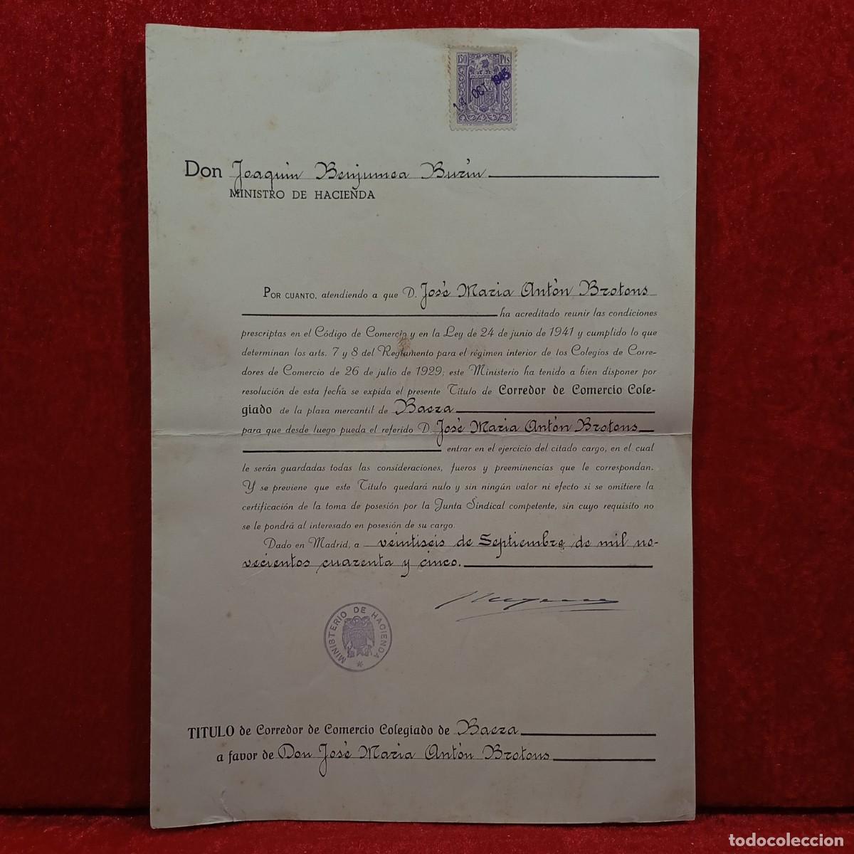 Documentos antiguos: DOCUMENTO - T&Iacute;TULO DE CORREDOR DE COMERCIO COLEGIADO - 1945 - RARO / CAA - 32 - Foto 1