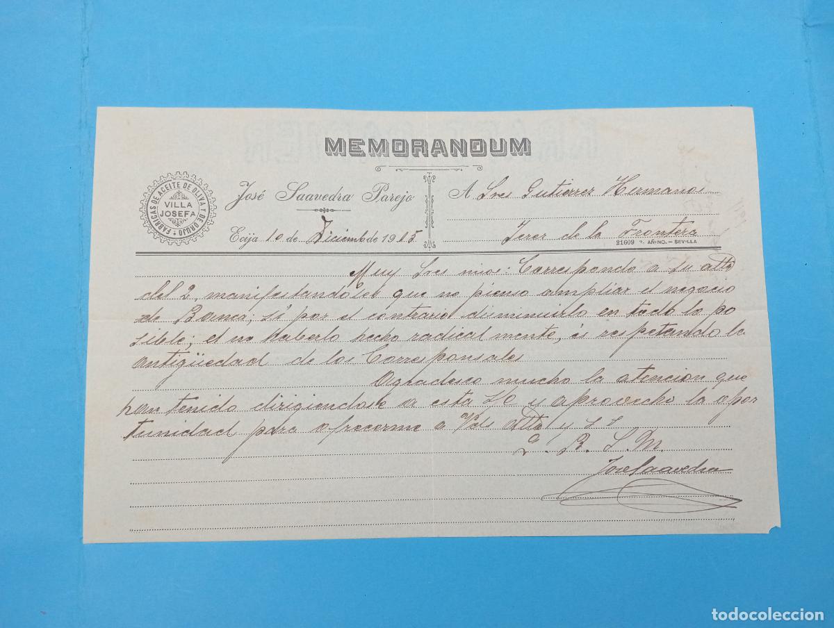 Old Documents: MEMORANDUM. JOSE SAAVEDRA PAREJO. ECIJA, SEVILLA. 1915.