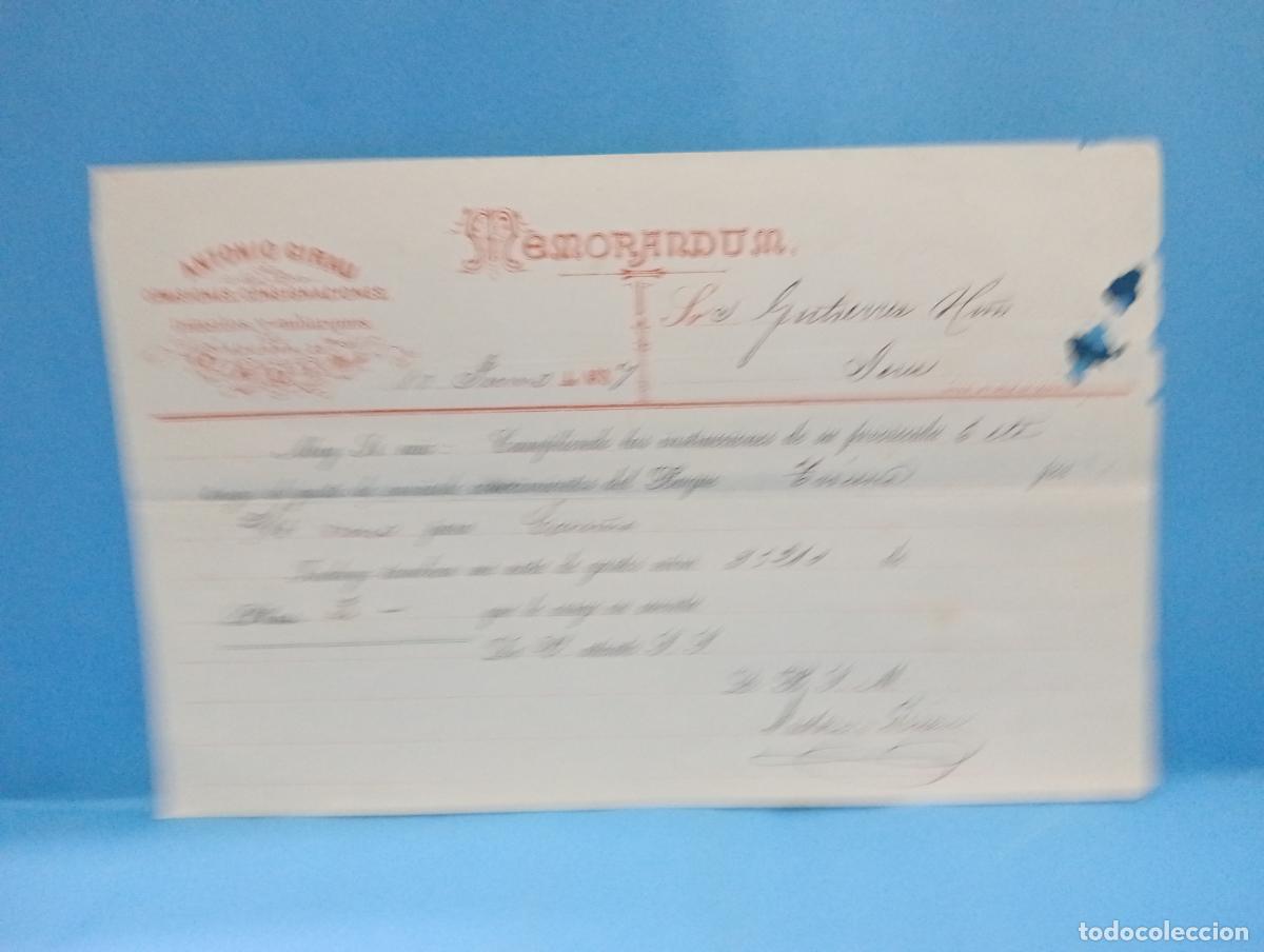 Documentos antiguos: MEMORANDUM. ANTONIO GIRAU. TRANSITOS Y EMBARQUES. C&Aacute;DIZ, 1887.