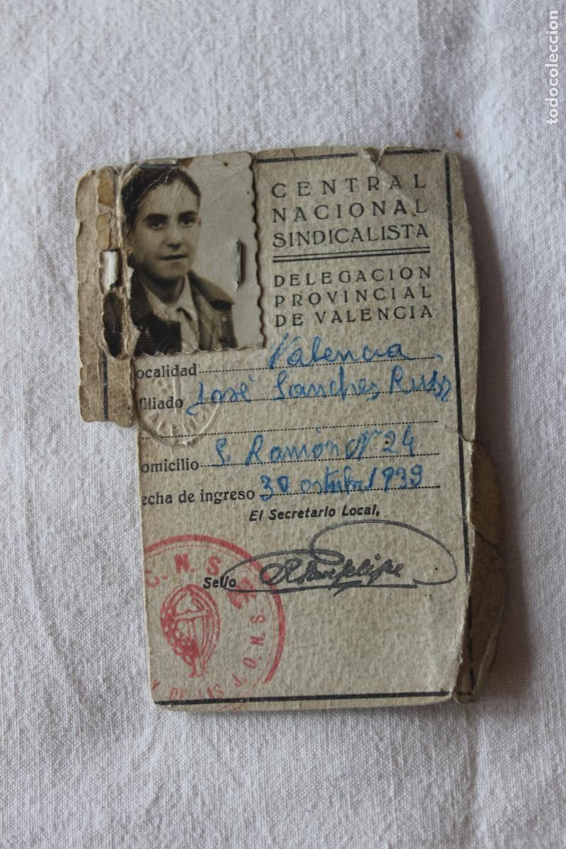 Documentos antiguos: CARNET CNS FALANGE 1939 VALENCIA - Foto 1