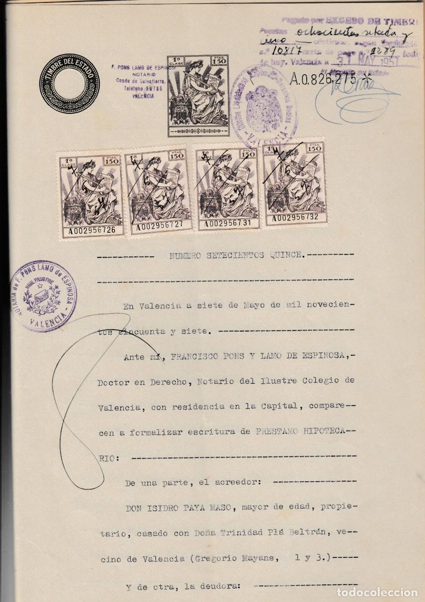Documents Anciens: 1957 MONCADA MASARROCHOS VALENCIASELLO FISCAL 1&ordm; 150 PTAS Y 4 POLIZAS 1&ordf; 150 PTS