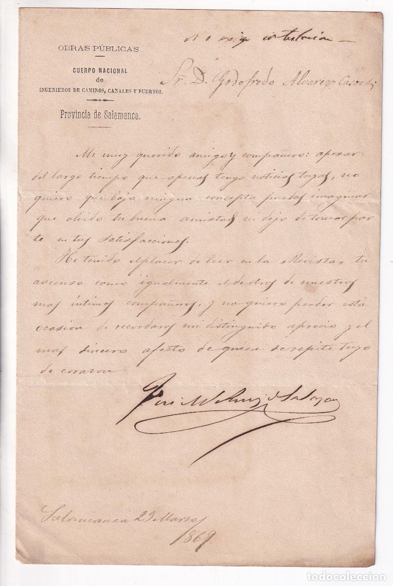 Documents Anciens: CARTA DEL INGENIERO DE CAMINOS JOS&Eacute; MANUEL RUIZ DE SALAZAR A GODOFREDO &Aacute;LVAREZ CASCOS. 1869. LUARCA