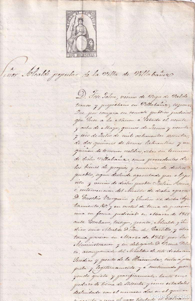 Documents Anciens: JOS&Eacute; VALL&Oacute;N AL ALCALDE DE VILLAB&Aacute;&Ntilde;EZ, VALLADOLID, SON PASO DE CA&Ntilde;ADA POR SUS TIERRAS. 1870