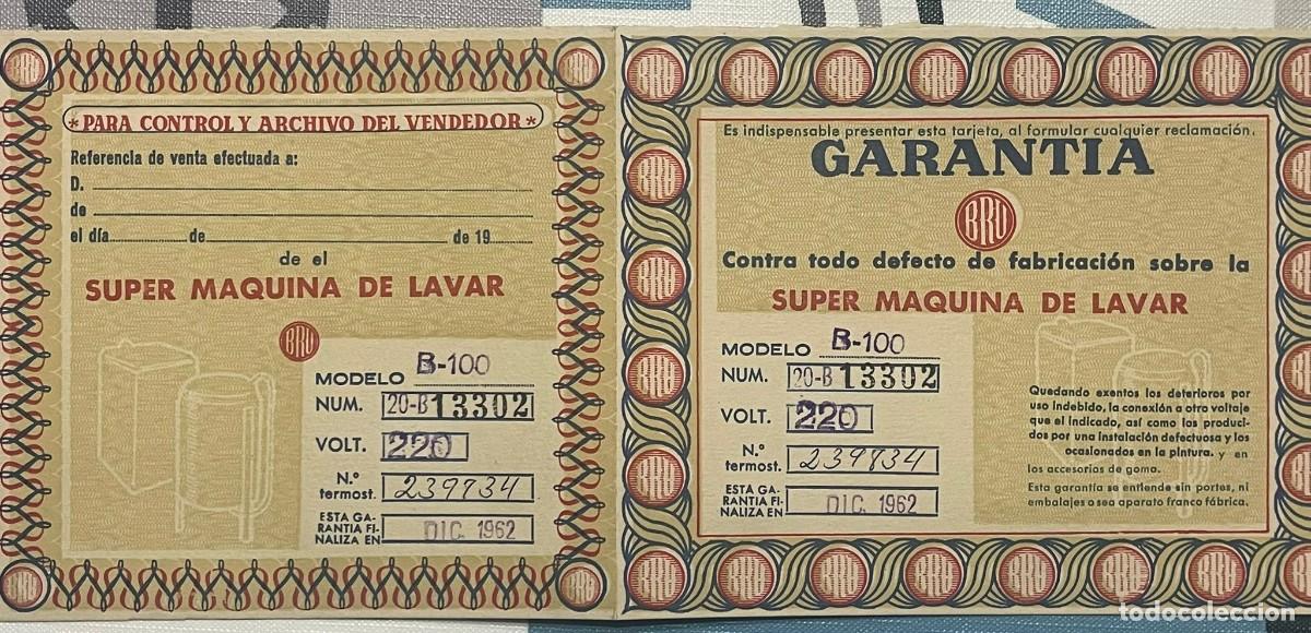Documentos antiguos: GARANTIA BRU SERVICIO OFICIAL - Foto 1