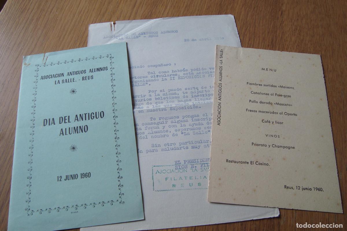 Documentos antiguos: ANTIGUOS DOCUMENTOS ASOCIACION ANTIGUOS ALUMNOS LA SALLE REUS 1960. MENU. EXPO FILATELICA