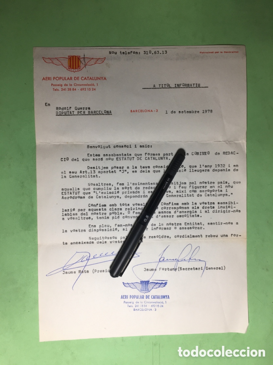 Documentos antiguos: 1978 AERI POPULAR DE CATALUNYA AL NOU ESTATUT VOLEN DEPENDRE DE LA GENERALITAT DE CATALUNYA