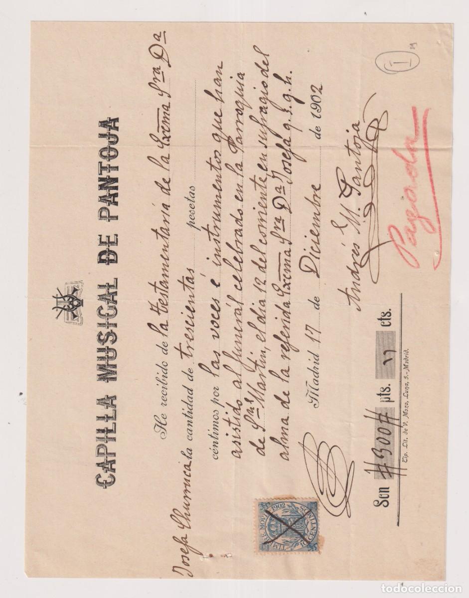 Documentos antiguos: Capilla Musical de Pantoja. Recibo testamentaria, voces e instrumentos funeral Madrid San Martin
