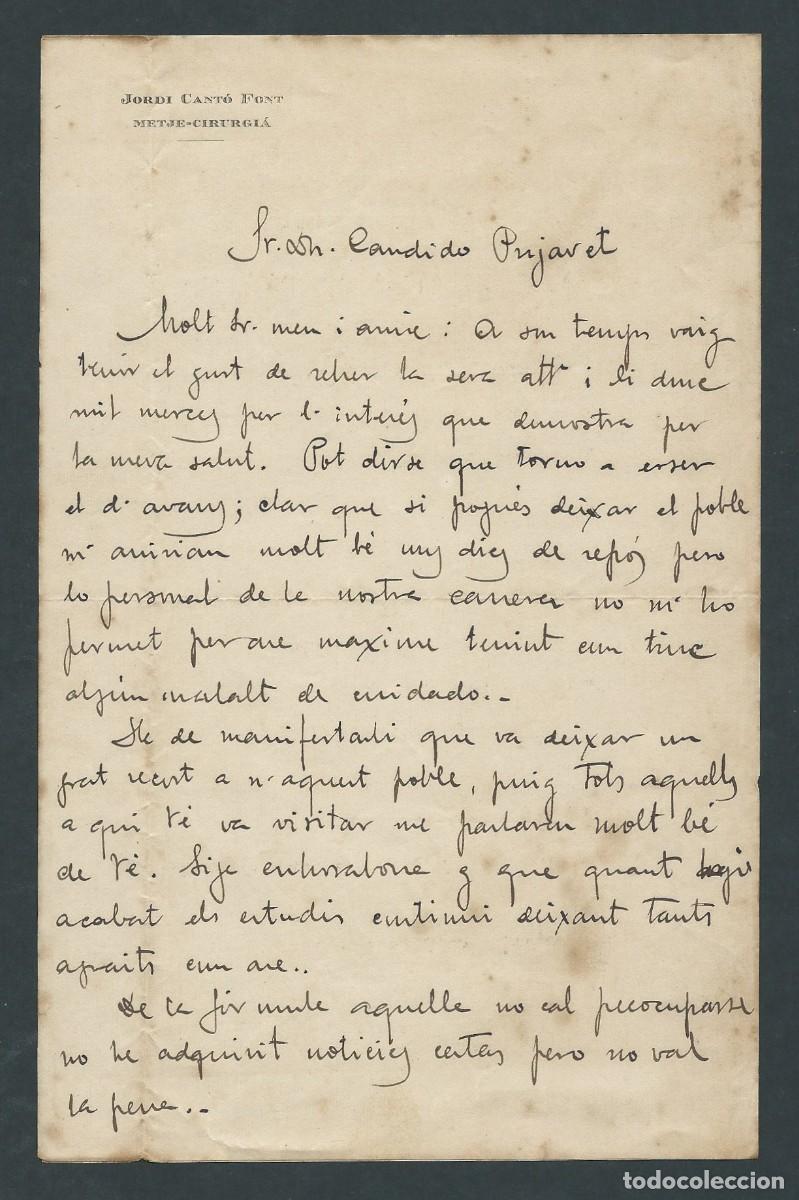 Old Documents: antigua carta escrita y firmada por doctor medico cirujano Jordi Canto Font a&ntilde;o 1918
