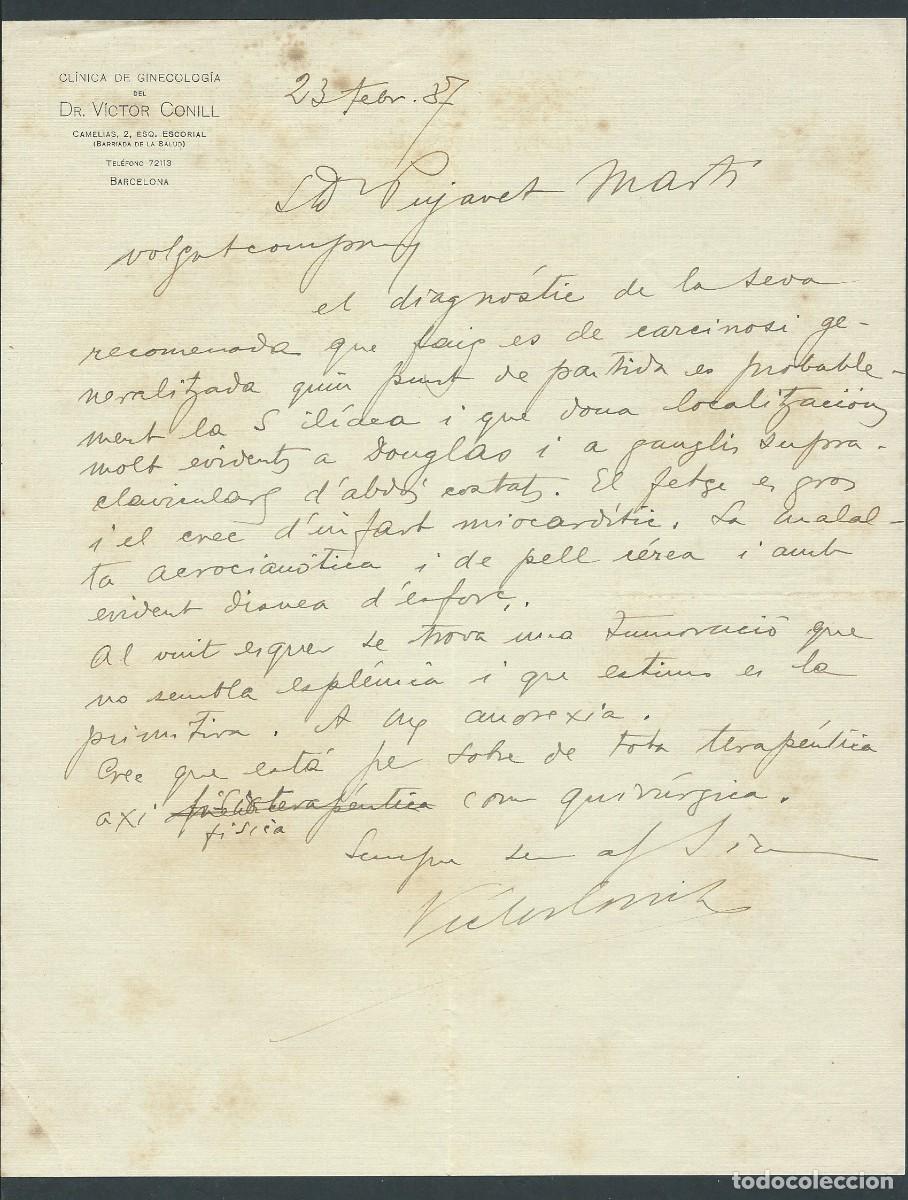 Old Documents: antigua carta escrita y firmada doctor Victor Conill a&ntilde;o 1937 clinica ginecologia