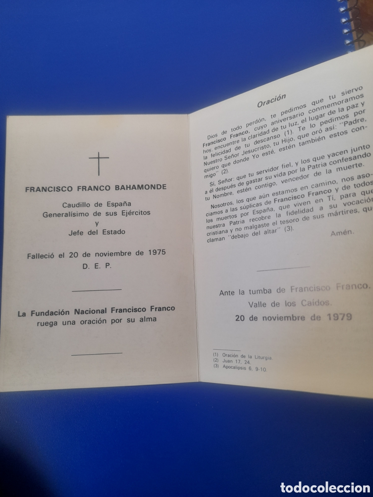 Documentos antiguos: Recordatorio de 1979,Fundaci&oacute;n Francisco Franco - Foto 3