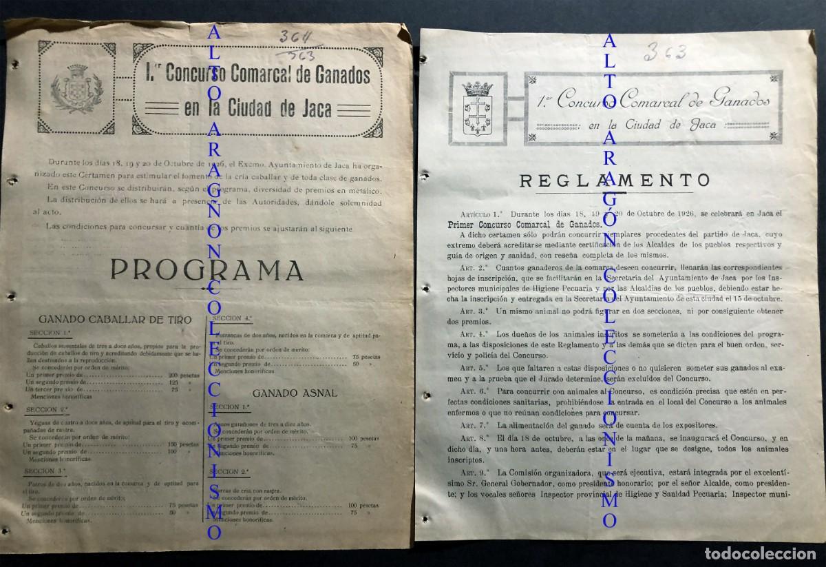 Documentos antiguos: JACA 1926 / 1&ordm; CONCURSO COMARCAL DE GANADOS EN LA CIUDAD / PROGRAMA Y REGLAMENTO / HUESCA - Foto 1