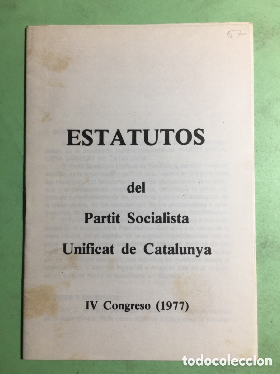 Documentos antiguos: IV CONGRESO (1977) ESTATUTOS DEL PARTIT SOCIALISTA UNIFICAT DE CATALUNYA EDITA PSUC