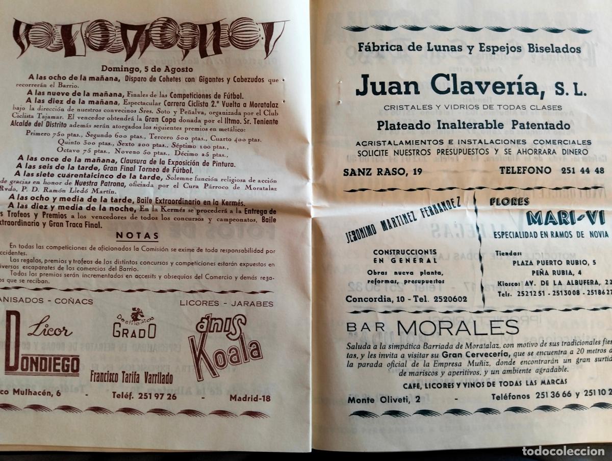 Documentos antiguos: MORATALAZ MADRID PROGRAMA DE FIESTAS 1962 - Foto 2